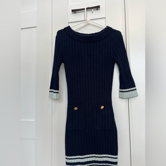 TORY BURCH designer dark blue sweater dress with gold buttons preppy sporty - Picture 3 of 9